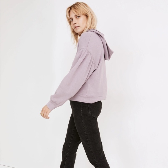 Madewell Pleat-Sleeve Shrunken Hoodie Sweatshirt Pressed Violet Small - Picture 2 of 8
